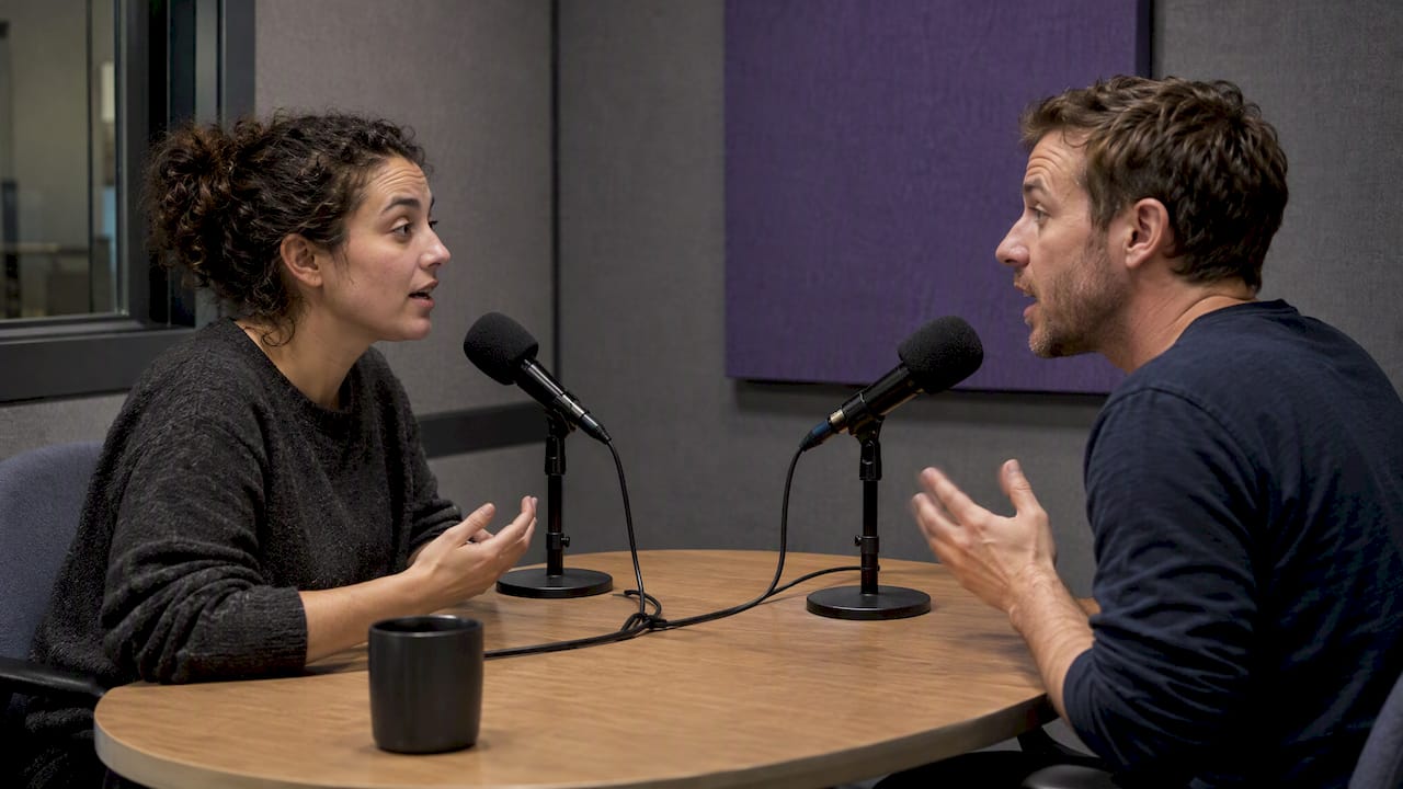 Speakers recording a natural overlapping conversation