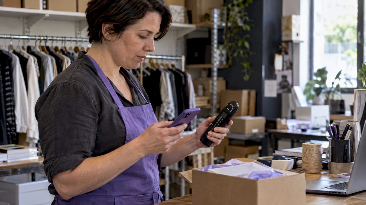 Store owner comparing voice and text support